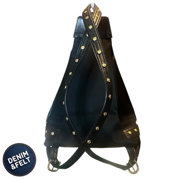 Versace Unisex Black & Gold Nylon Sun Logo Studded Backpack | EUC!! 💛🖤💛🖤 - Picture 3 of 16